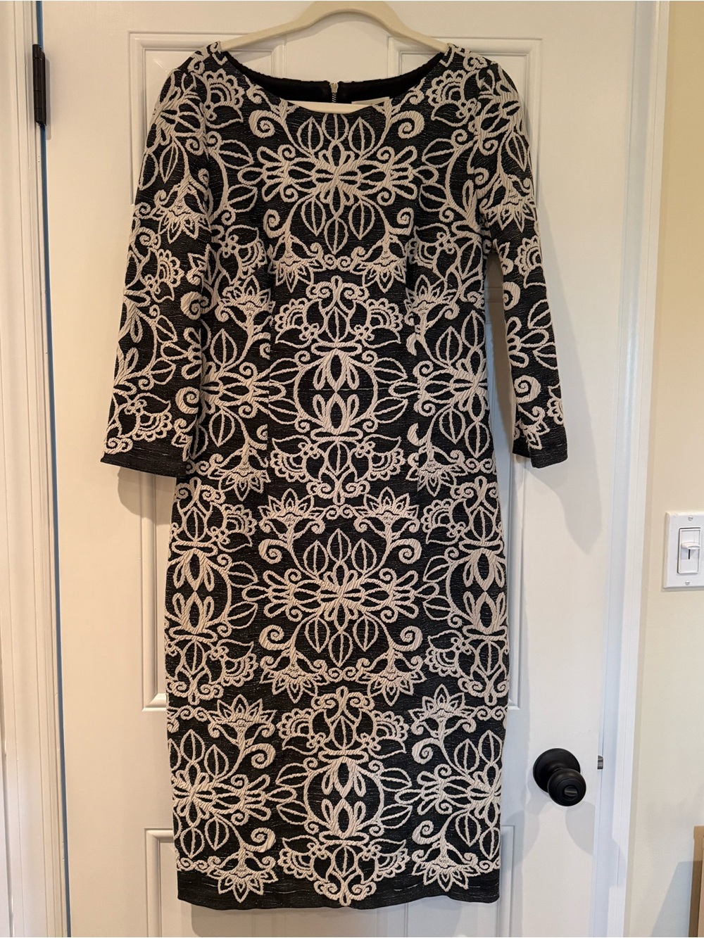 Eliza J Dark Grey and White Embroidered Dress